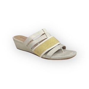Donald J Pliner ᪥ Dara Mesh Wedge Leather Sandals ᪥ Silver Gold Metallic ᪥ 8.5M